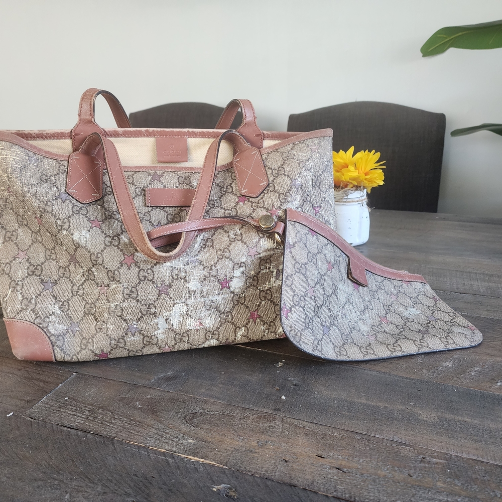 Gucci Beige and Brown Women's STAR Tote Bag with Pouch